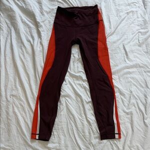 Lululemon Colorblock Leggings in Burgundy and White